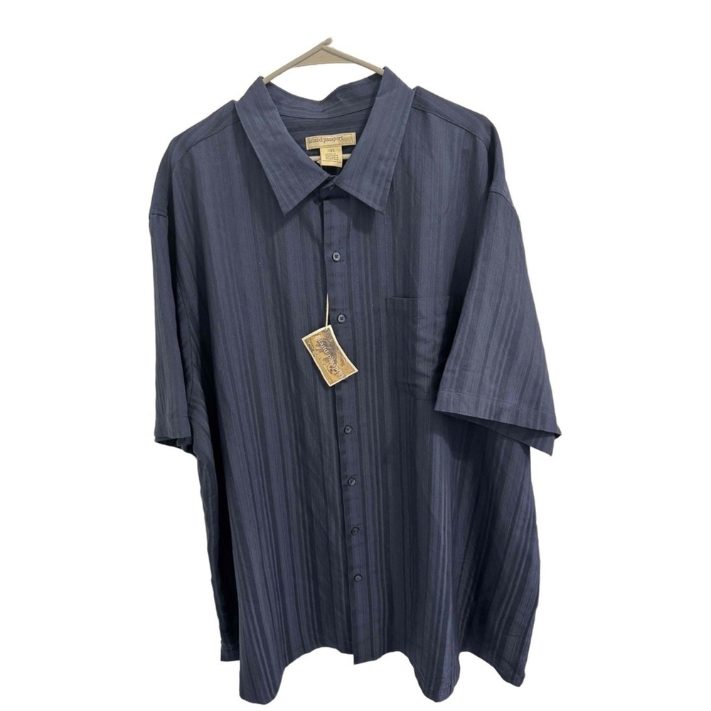 Island Passport Shirt Men's 3XL Navy Short Sleeve Striped Button Up‎ Casual NWT